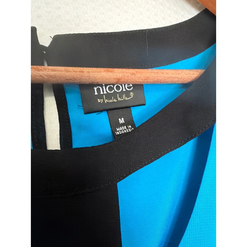 Nicole by Nicole Miller Turquoise Blue Black Colorblock Sleeveless Blouse Medium - Picture 5 of 9